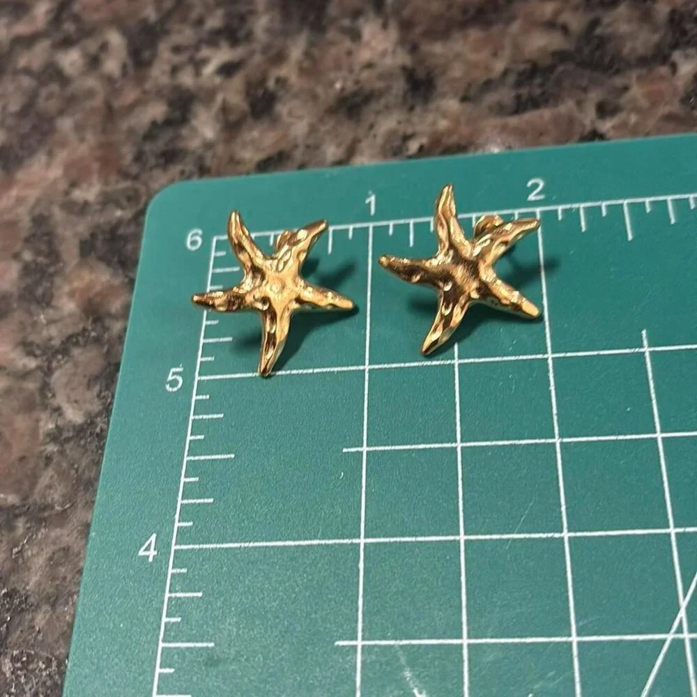 The Celeste Gold starfish Nantucket cape cod stud earrings